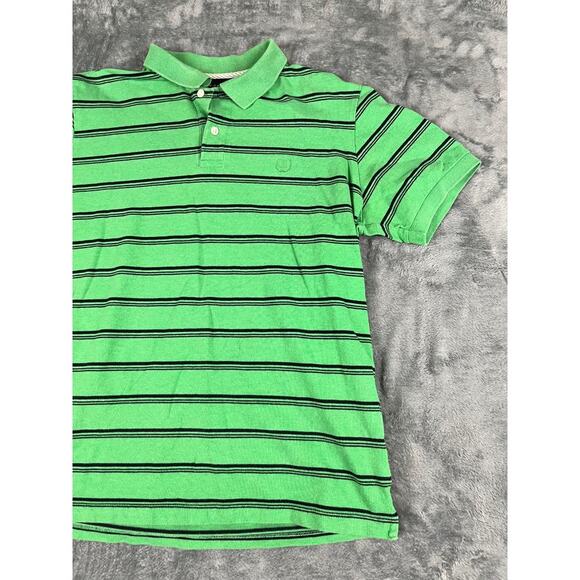 Chaps Men's Green Black Striped Short Sleeve Polo Shirt Size M - Picture 6 of 9
